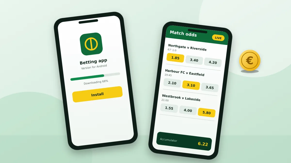 Two phones, one downloading a betting app and one showing match odds