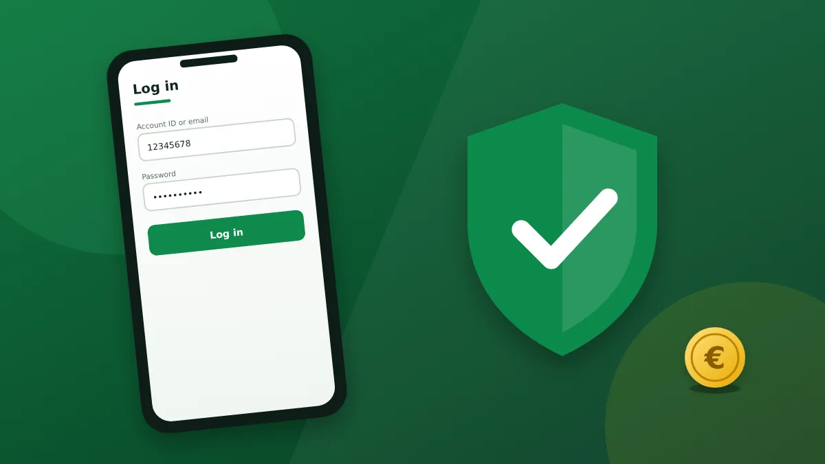 Phone with a login form beside a green security shield
