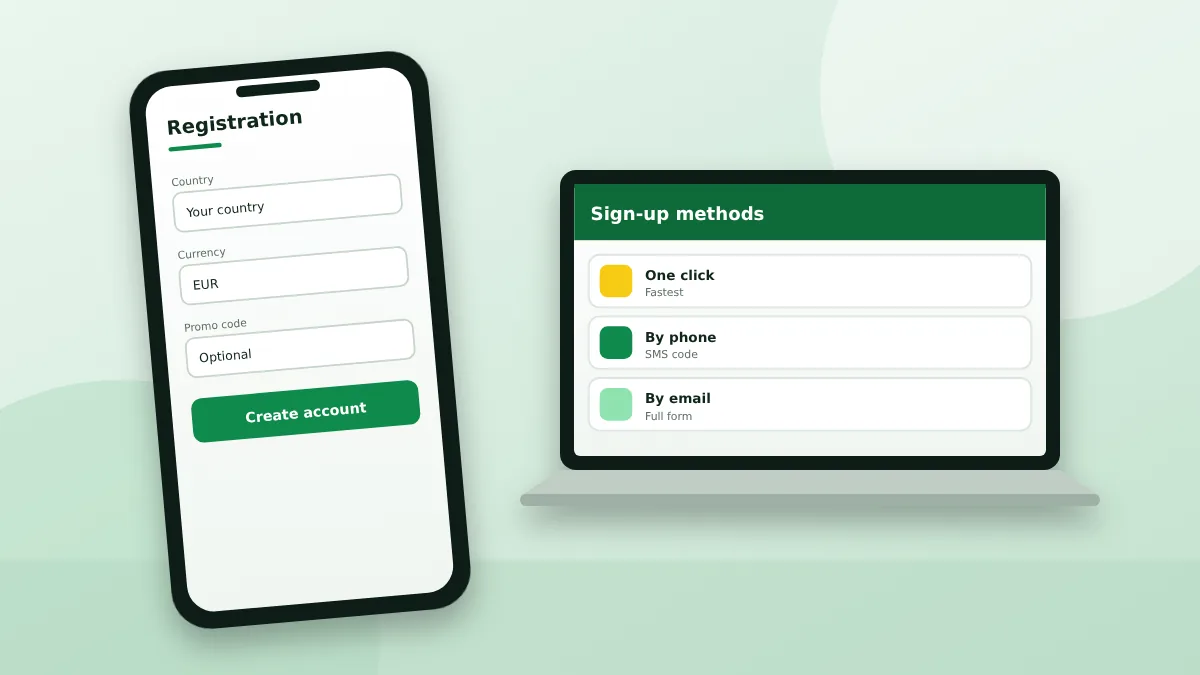 Laptop with a registration form and a phone showing a confirmation code